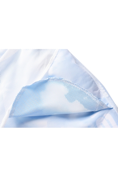 Summer New Trendy Blue Cloud Printed Drawcord Waist Casual Beach Swimwear Swim Trunks with Liner