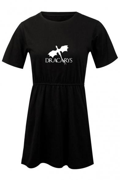 Summer Popular Dragon Dracarys Printed Round Neck Short Sleeve Mini T-Shirt A-Line Dress