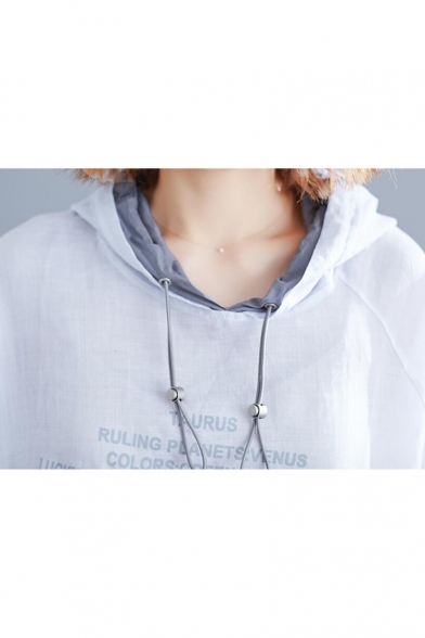 Women's Relaxed Letter Short Sleeve Plus Size Drawstring Hooded Tee