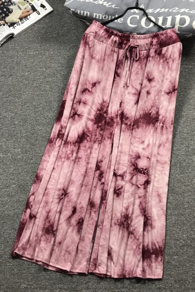 Women's Stylish Ethnic Style Tie Dye Drawstring Waist Breathable Wide-Leg Pants