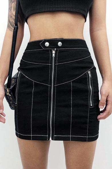 womens black denim skirt