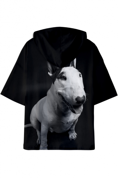Bull Terrier 3D Dog Printed Short Sleeve Unisex Hooded Casual Black T-Shirt