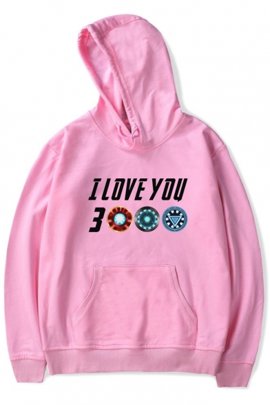 Cool Letter I Love You 3000 Times Basic Simple Long Sleeve Pullover Hoodie