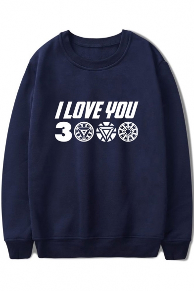 Cool Simple Letter I Love You 3000 Long Sleeve Round Neck Casual Sweatshirt