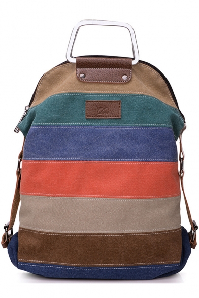 Designer Contrast Stripes Patched Canvas Shoulder Bag Backpack 36*40 CM