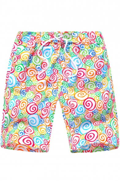Funny Cartoon Colorful Candy Pattern Drawstring Waist Casual Loose Beach Shorts Swim Shorts