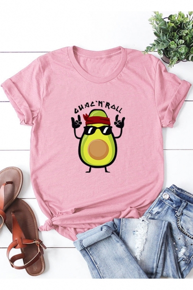 Funny Cute Cartoon Avocado Printed Short Sleeve Summer Cotton Tee