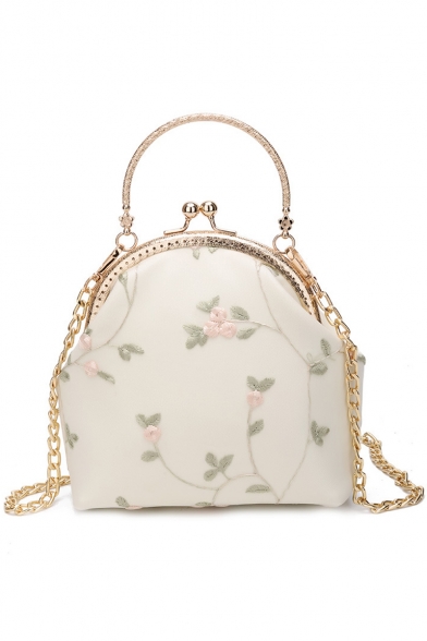 Ladies Elegant Floral Embroidery Top Handle Crossbody Bag 17*8*18 CM