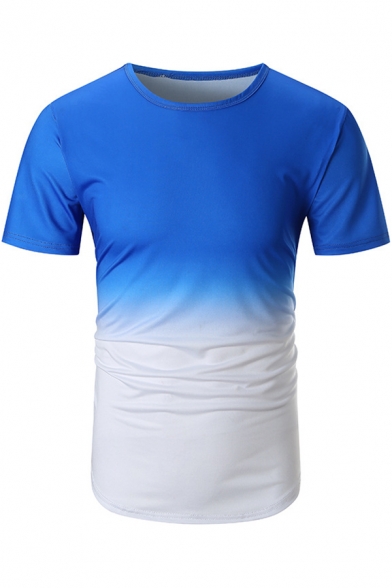 Men's Ombre Print Round Neck Short Sleeve Casual T-Shirt