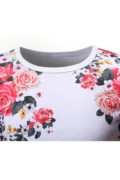 New Stylish Floral Printed Round Neck Short Sleeve T-Shirt For Men