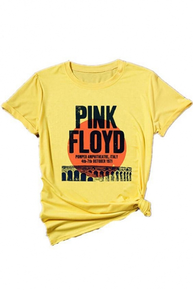 

PINK FLOYD Letter Architecture Printed Yellow Round Neck Short Sleeve Tee, LM522612