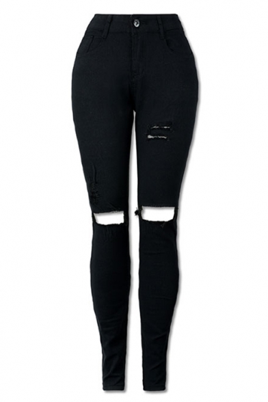 black jeans with holes in the knees
