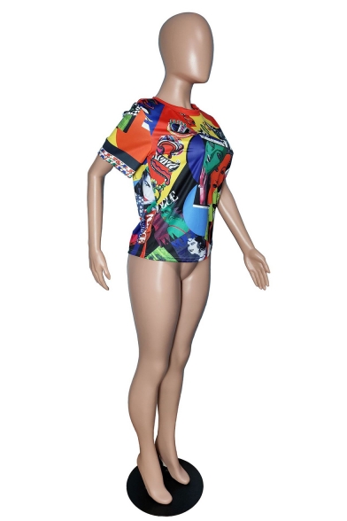 Street Hippie Style Colorful Figure Print Womens Summer T-Shirt