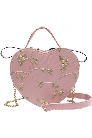 Stylish Floral Lace Patched Heart Shape Crossbody Satchel Bag