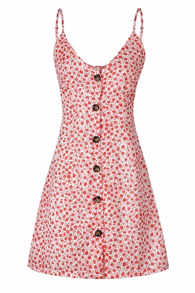 Summer Chic Floral Printed Bow-Tied Back V-Neck Button Down Mini Shift Holiday Slip Dress