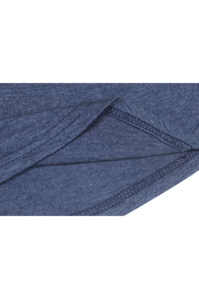 Womens Simple Plain Halter V-Neck Long Sleeve Popular Blue Casual T-Shirt