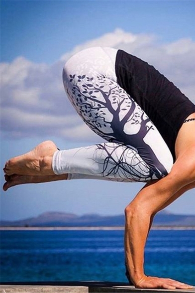 Womens Trendy Tree Leaf Printed Stretch Fit Yoga Leggings