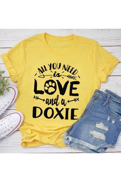 ALL YOU NEED IS LOVE Letter Print Basic Short Sleeve Summer Tee