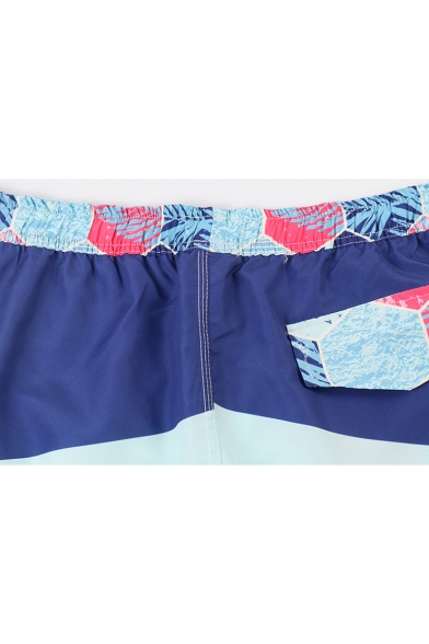 Guys Summer Fashion Blue Striped Printed Beach Swim Trunks with liner