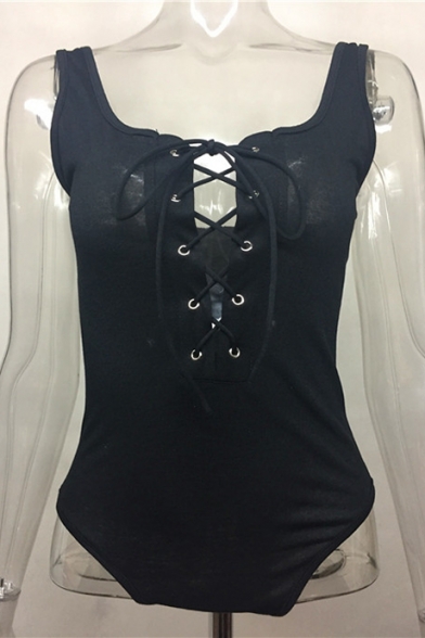 Hot Fashion Crisscross Cutout Front Spaghetti Straps Black One Pieces Swimwear