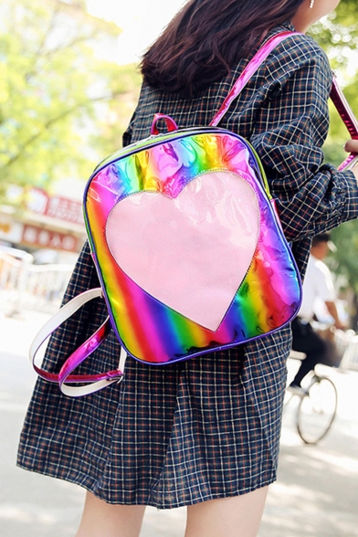 New Collection Heart Pattern Colorful Laser Backpack for Girls 25*10*31 CM