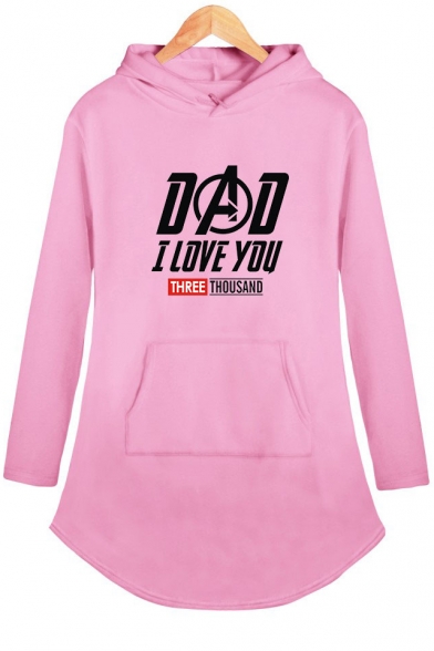 New Stylish Letter DAD I LOVE YOU THREE THOUSAND Long Sleeve Hooded Dress