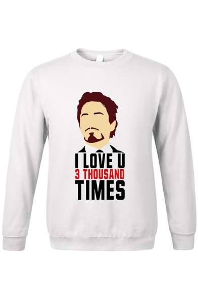 Popular Figure Letter I LOVE YOU 3 THOUSAND TIMES Long Sleeve Loose Fit Sweatshirt