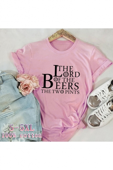 Popular Letter THE LORD OF THE BEERS Short Sleeve Round Neck Cotton Tee