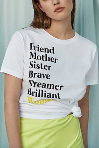 Simple FRIEND MONTHER SISTER Letter White Round Neck Short Sleeve Tee