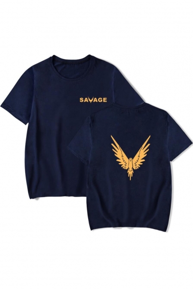 Simple Letter SAVAGE Bird Printed Basic Round Neck Short Sleeve Casual Tee
