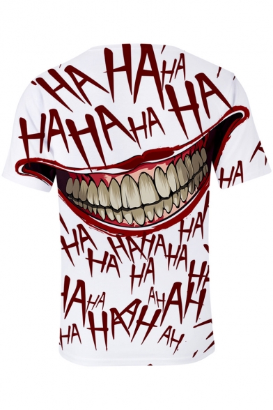 Stylish Joker Clown Mouth Letter HA Graffiti Print White T-Shirt
