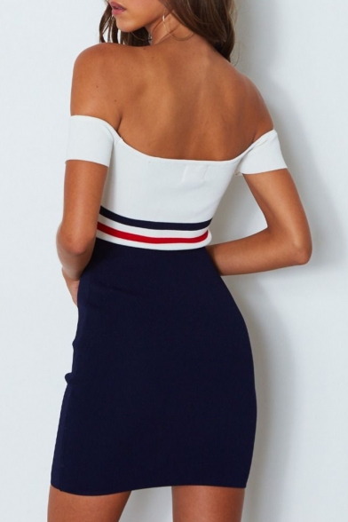 Summer Color Block Stripe Off the Shoulder Mini Bandeau Dress