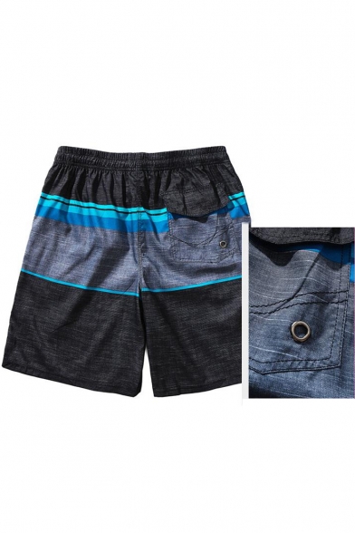 Summer New Fashion Colorblock Quick Drying Loose Fit Black Swim Shorts with Liner