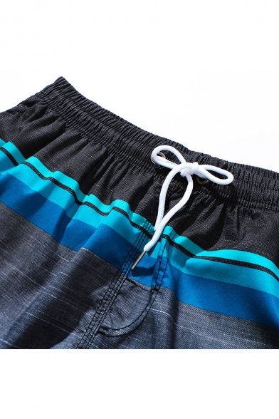 Summer New Fashion Colorblock Quick Drying Loose Fit Black Swim Shorts with Liner
