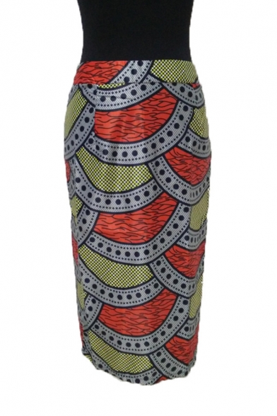 Summer Trendy Ethnic Style Fish Scale Printed Midi Pencil Skirt