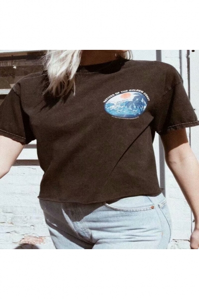 Vintage Destroyed Washed Golden Coast Summer Short Sleeve Black T-Shirt