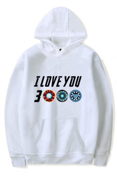 Cool Letter I Love You 3000 Times Basic Simple Long Sleeve Pullover Hoodie