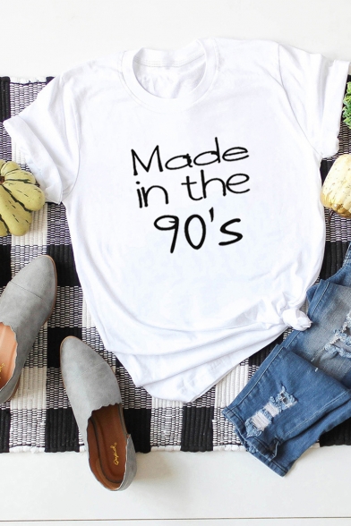 Creative Letter MADE IN THE 90'S Basic Short Sleeve Round Neck Cotton Loose T-Shirt