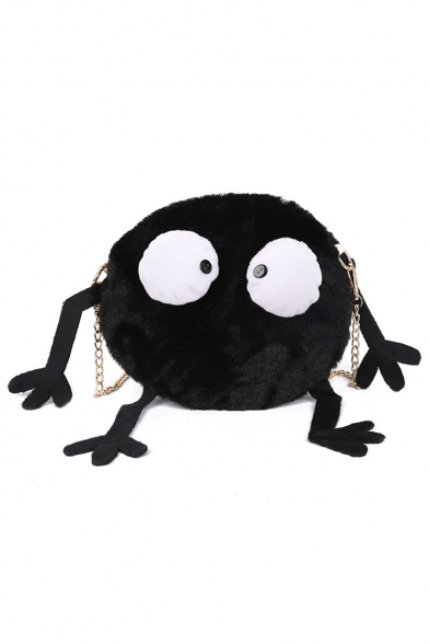 Cute Cartoon Monster Shape Black Plush Round Crossbody Bag 18*3*18 CM