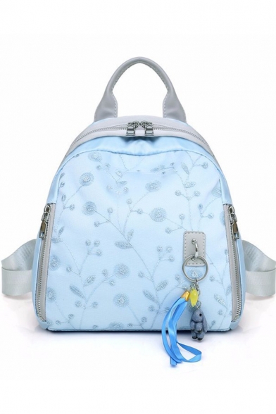 Elegant Floral Pattern Zipper Shoulder Bag Satchel Backpack for Women 25*18*26 CM
