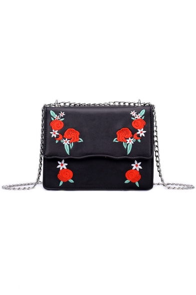 Fashion floral Embroidery Chain Strap Square Crossbody Bag 20*6*16 CM