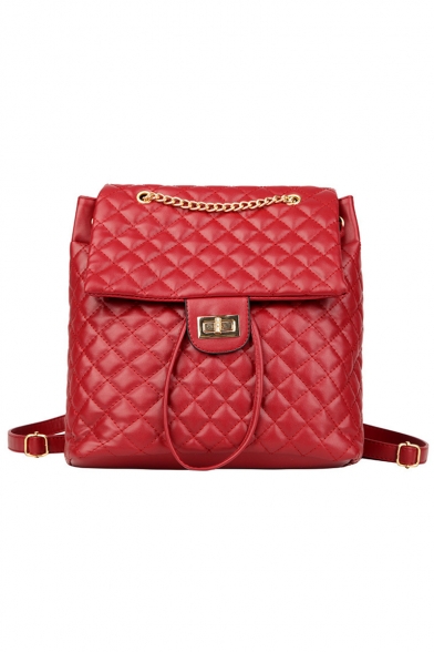 Hot Fashion Diamond Check Design Soft Leather Casual Shoulder Bag Backpack 24*12*26 CM