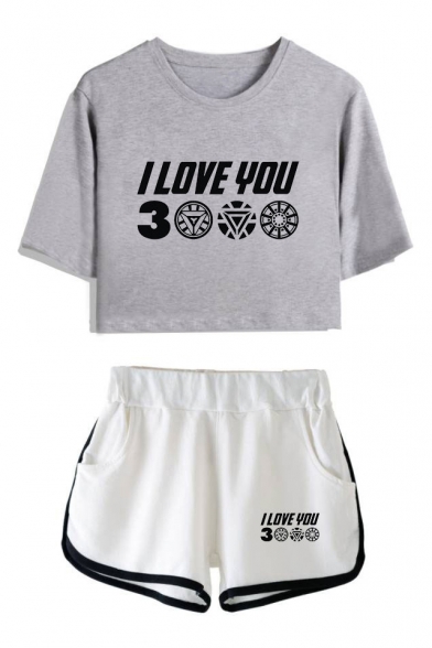 Hot Fashion Letter I Love You 3000 Cropped T-Shirt Relaxed Shorts Summer Two-Piece Set
