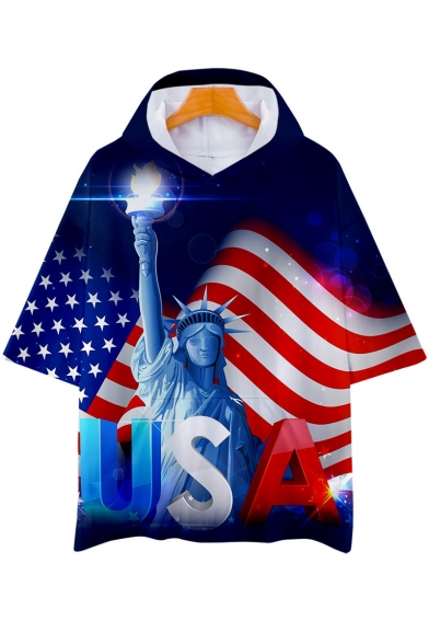 Independence Day Fashion Flag Printed Short Sleeve Casual Loose Hooded T-Shirt