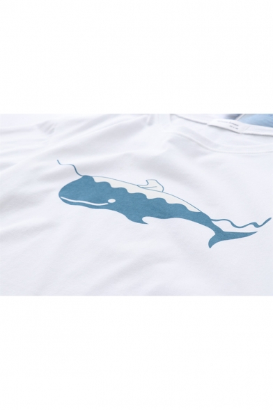 Lovely Cartoon Fish Printed Short Sleeve Loose Casual T-Shirt