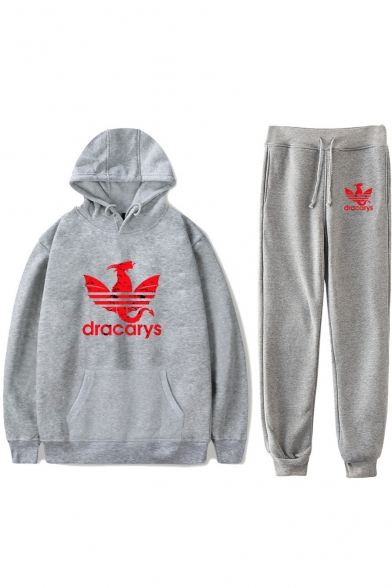 New Fashion Dragon DRACARYS Printed Casual Hoodie with Sweatpants Sport Two-Piece Set