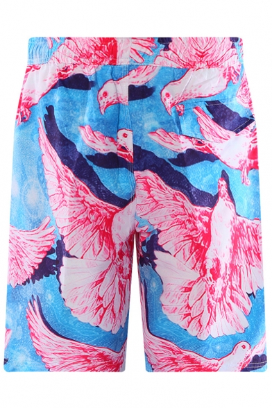 New Fashion Pink Sea Gull Printed Guys Casual Loose Holiday Beach Swim Shorts
