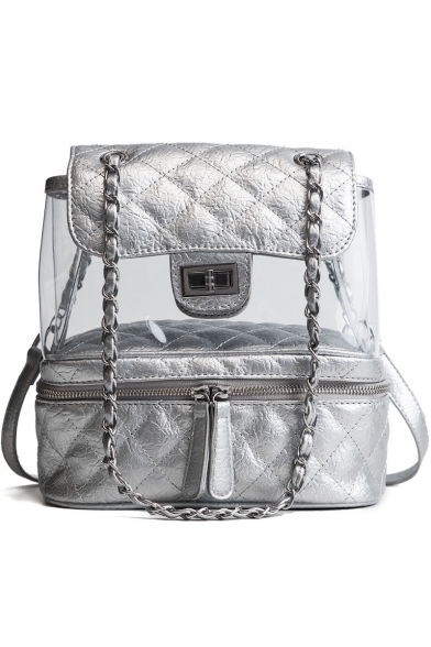 New Trendy Plain Rhombus Pattern Transparent Designed Shoulder Bag Backpack 23*12*26 CM