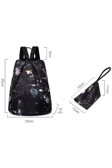 Popular Starry Sky Polka Dot Galaxy Planet Printed Oxford Cloth Leisure Backpack 29*16*35 CM