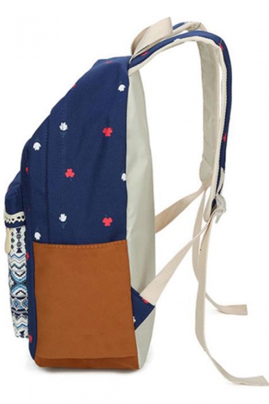 Popular Tribal Floral Print Lace Patched Canvas Rucksack School Bag 28*14*41 CM